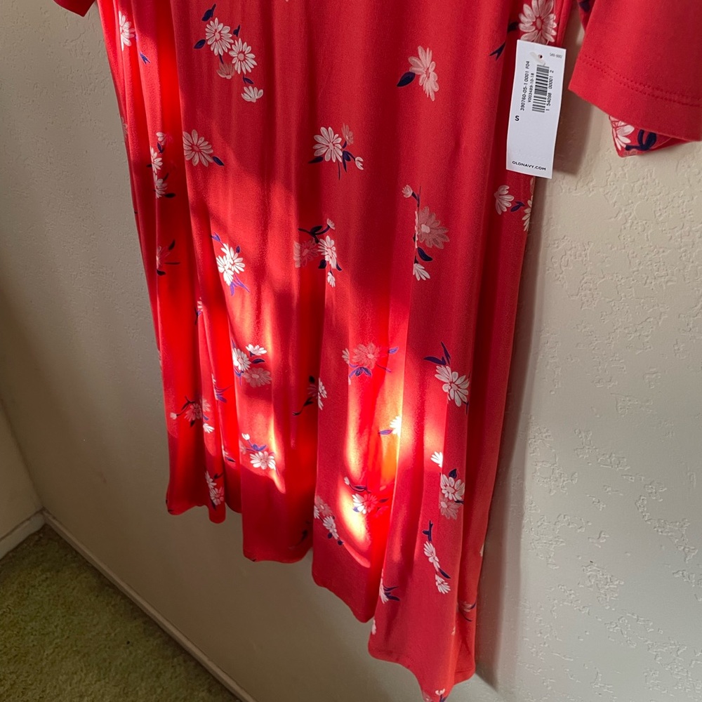 **NWT** size S Old Navy dress, vibrant dark orange w/white floral print - Picture 5 of 6